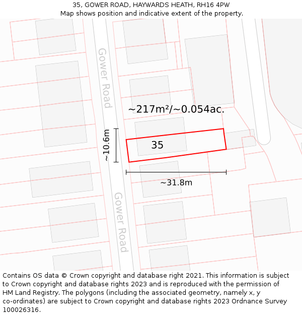 35, GOWER ROAD, HAYWARDS HEATH, RH16 4PW: Plot and title map