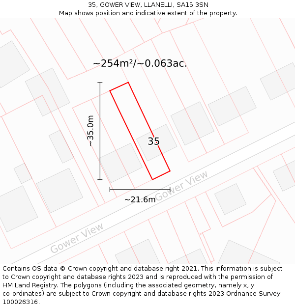 35, GOWER VIEW, LLANELLI, SA15 3SN: Plot and title map