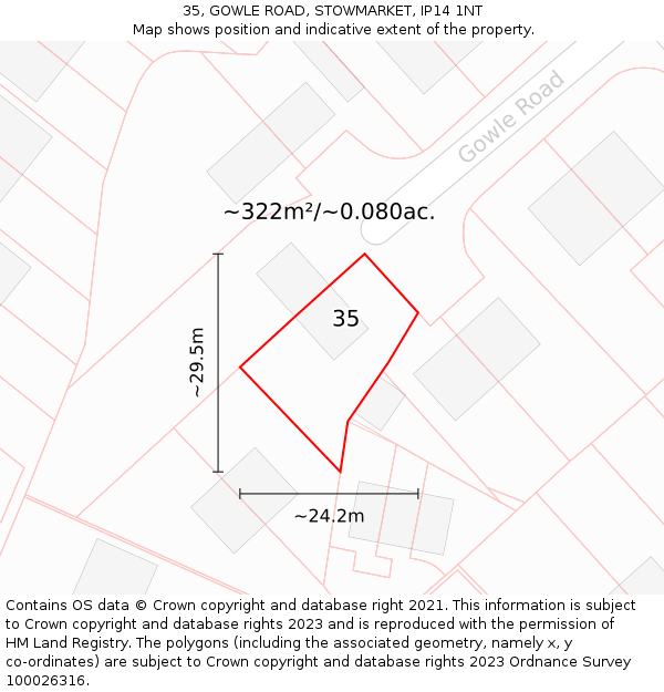 35, GOWLE ROAD, STOWMARKET, IP14 1NT: Plot and title map