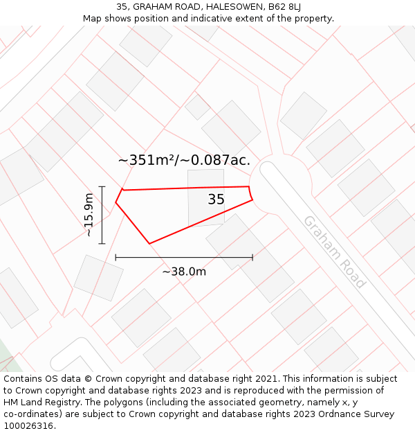 35, GRAHAM ROAD, HALESOWEN, B62 8LJ: Plot and title map