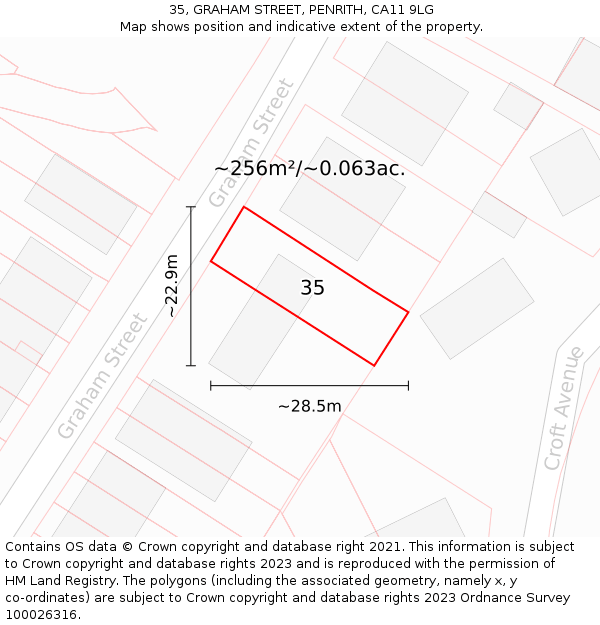 35, GRAHAM STREET, PENRITH, CA11 9LG: Plot and title map