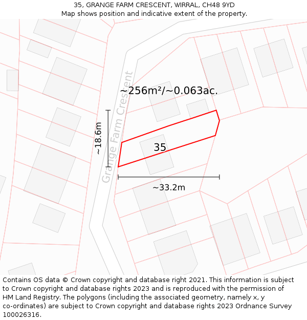 35, GRANGE FARM CRESCENT, WIRRAL, CH48 9YD: Plot and title map