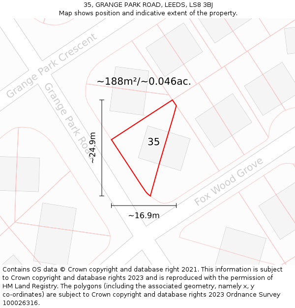 35, GRANGE PARK ROAD, LEEDS, LS8 3BJ: Plot and title map