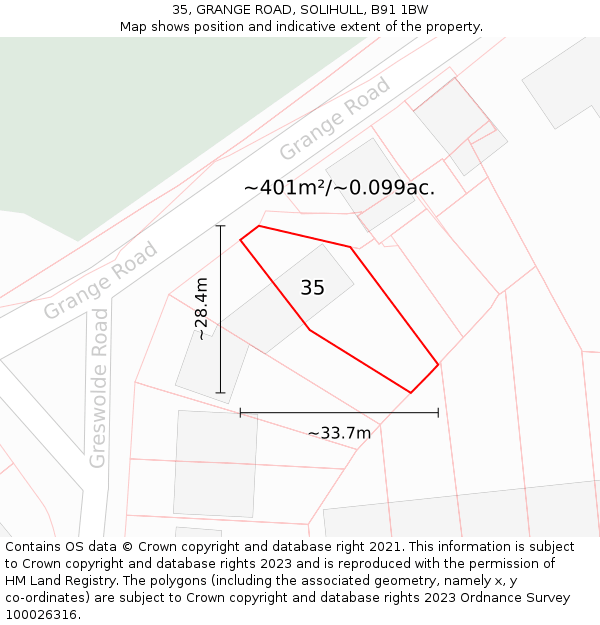 35, GRANGE ROAD, SOLIHULL, B91 1BW: Plot and title map