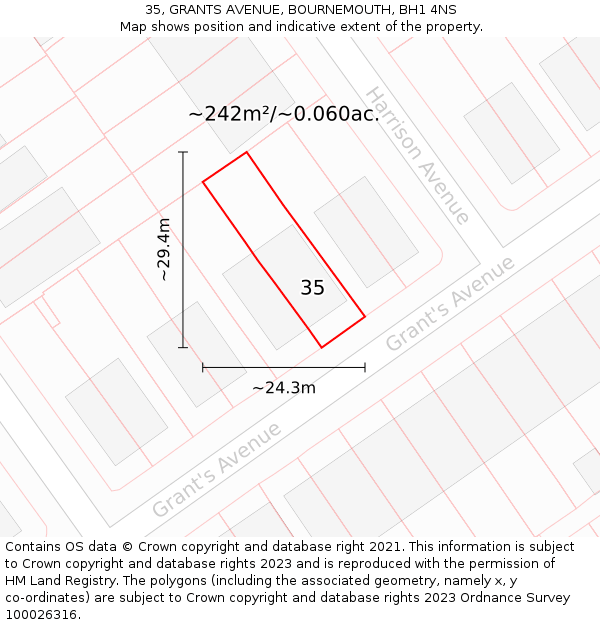 35, GRANTS AVENUE, BOURNEMOUTH, BH1 4NS: Plot and title map