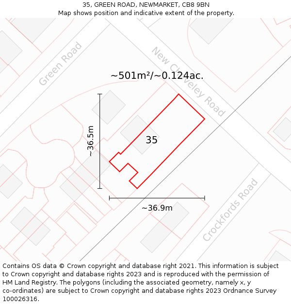 35, GREEN ROAD, NEWMARKET, CB8 9BN: Plot and title map