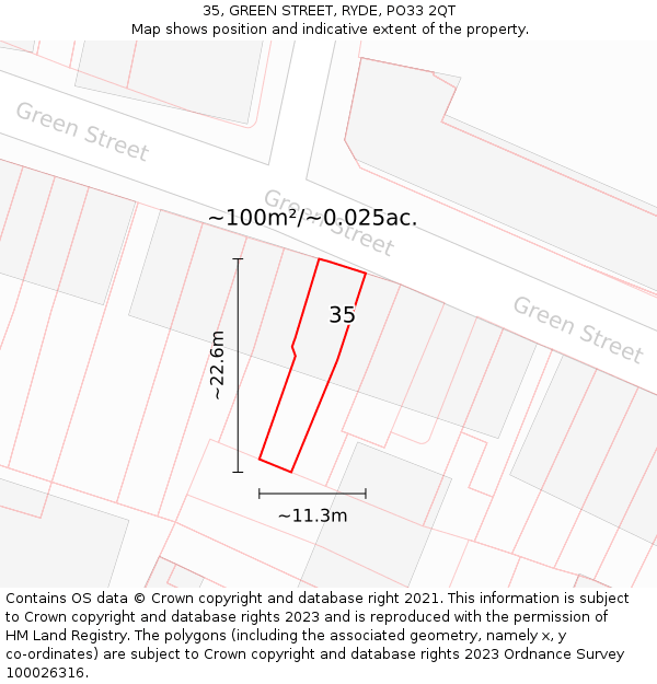 35, GREEN STREET, RYDE, PO33 2QT: Plot and title map