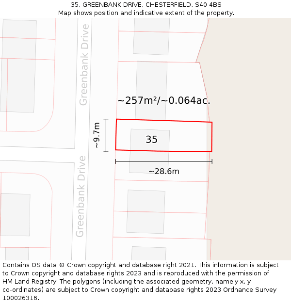 35, GREENBANK DRIVE, CHESTERFIELD, S40 4BS: Plot and title map