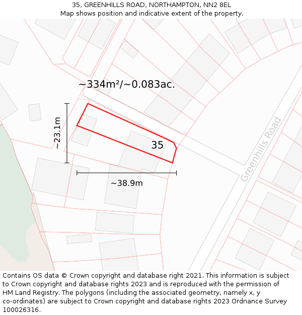 35, GREENHILLS ROAD, NORTHAMPTON, NN2 8EL: Plot and title map