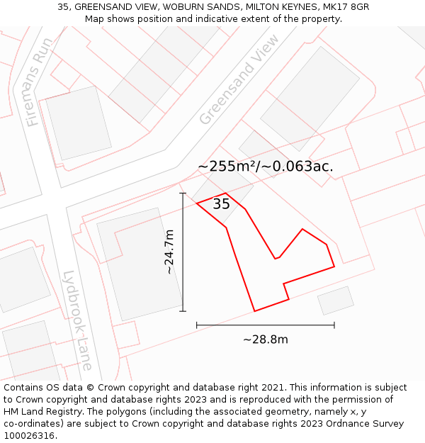 35, GREENSAND VIEW, WOBURN SANDS, MILTON KEYNES, MK17 8GR: Plot and title map