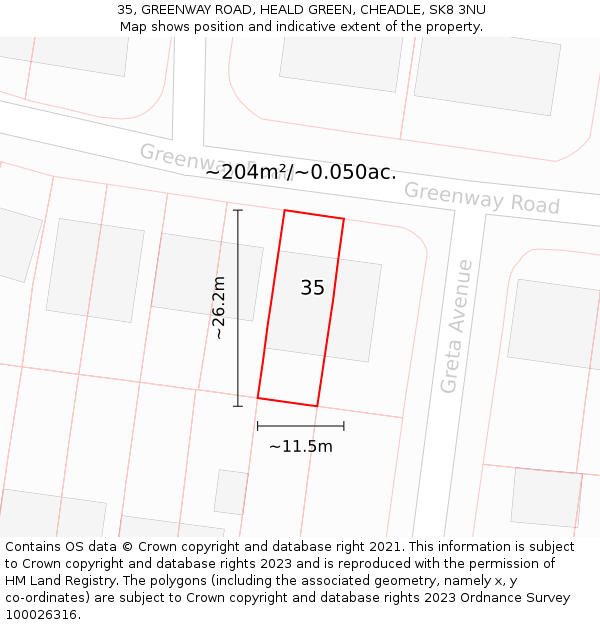 35, GREENWAY ROAD, HEALD GREEN, CHEADLE, SK8 3NU: Plot and title map