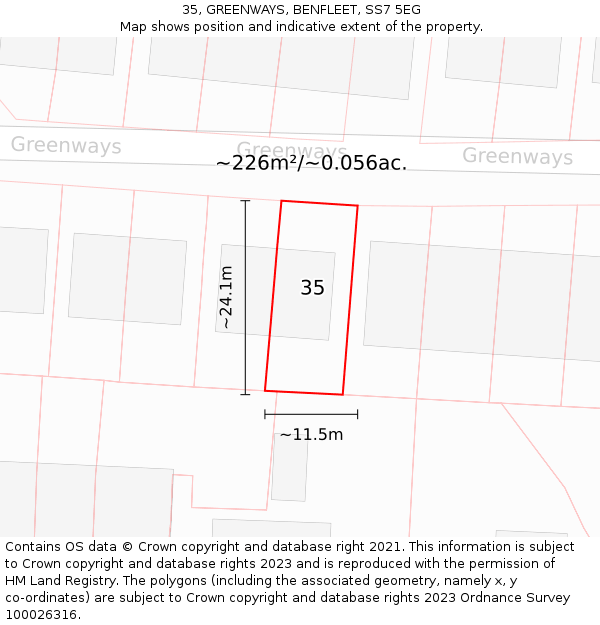 35, GREENWAYS, BENFLEET, SS7 5EG: Plot and title map