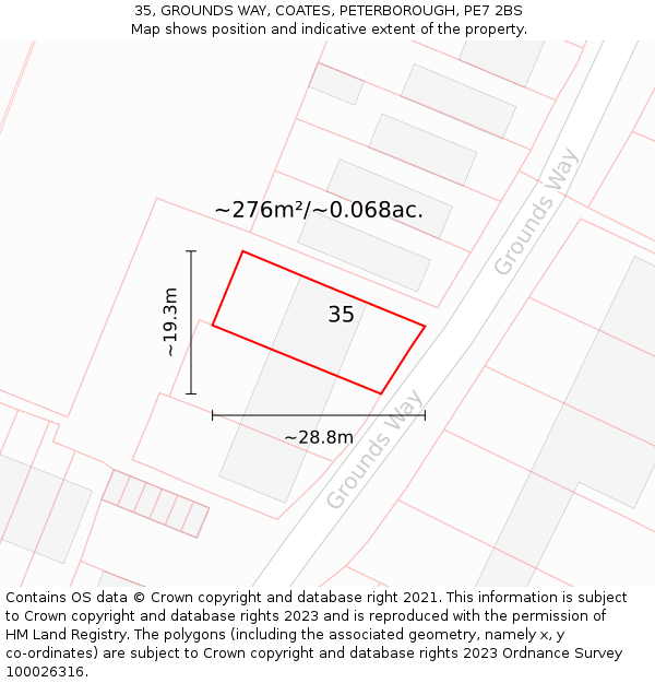 35, GROUNDS WAY, COATES, PETERBOROUGH, PE7 2BS: Plot and title map