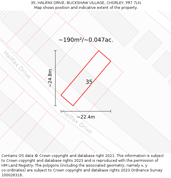 35, HALIFAX DRIVE, BUCKSHAW VILLAGE, CHORLEY, PR7 7LN: Plot and title map