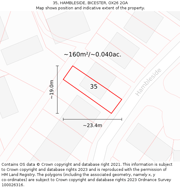 35, HAMBLESIDE, BICESTER, OX26 2GA: Plot and title map