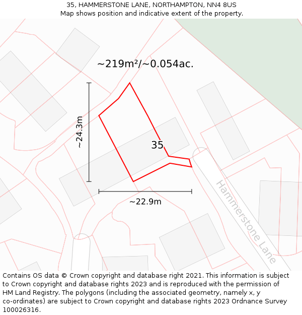 35, HAMMERSTONE LANE, NORTHAMPTON, NN4 8US: Plot and title map
