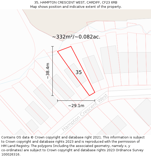 35, HAMPTON CRESCENT WEST, CARDIFF, CF23 6RB: Plot and title map