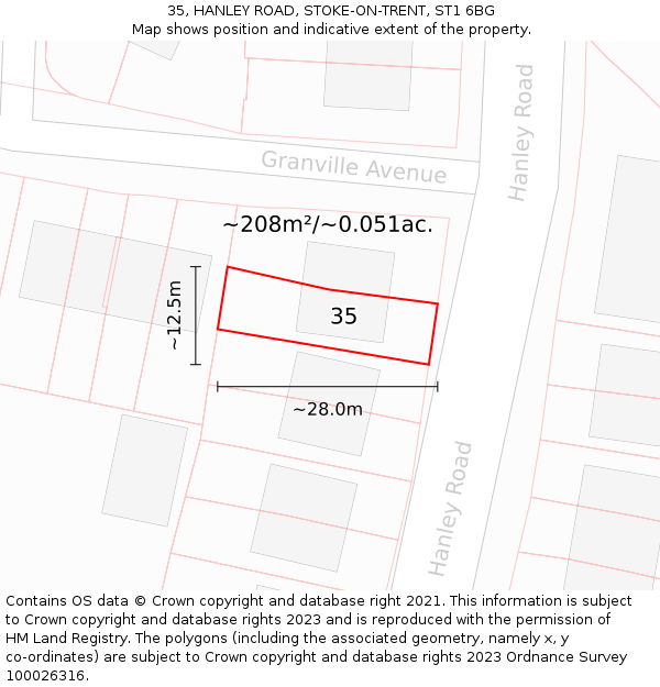 35, HANLEY ROAD, STOKE-ON-TRENT, ST1 6BG: Plot and title map