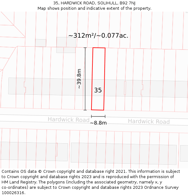 35, HARDWICK ROAD, SOLIHULL, B92 7NJ: Plot and title map