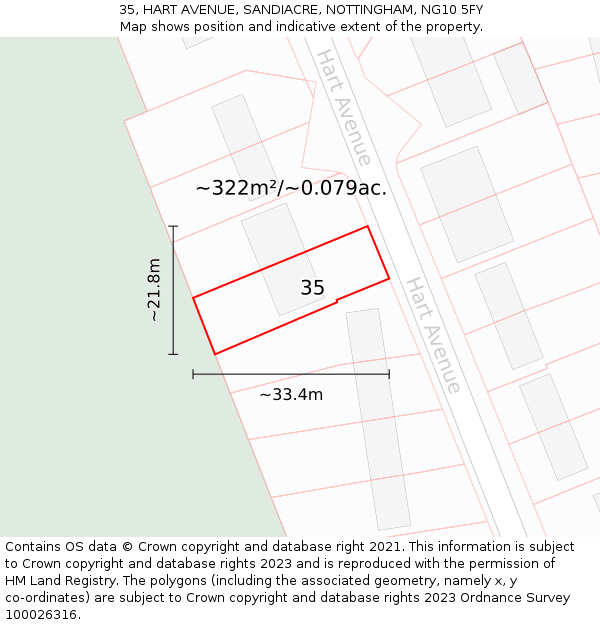 35, HART AVENUE, SANDIACRE, NOTTINGHAM, NG10 5FY: Plot and title map