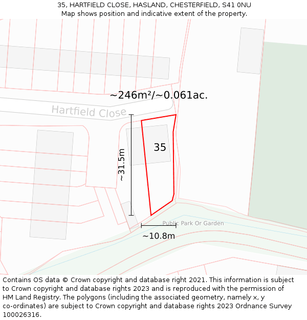 35, HARTFIELD CLOSE, HASLAND, CHESTERFIELD, S41 0NU: Plot and title map