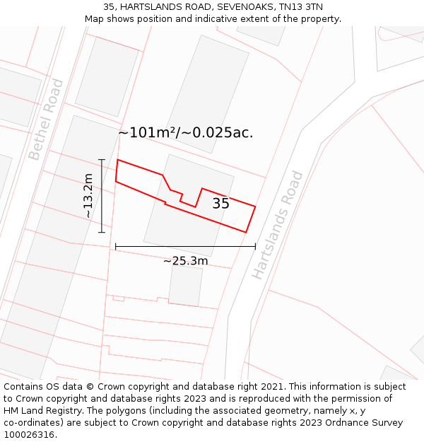 35, HARTSLANDS ROAD, SEVENOAKS, TN13 3TN: Plot and title map