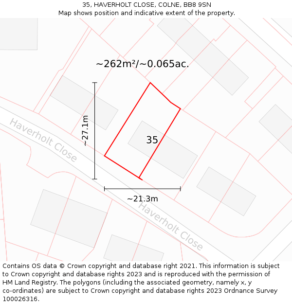 35, HAVERHOLT CLOSE, COLNE, BB8 9SN: Plot and title map