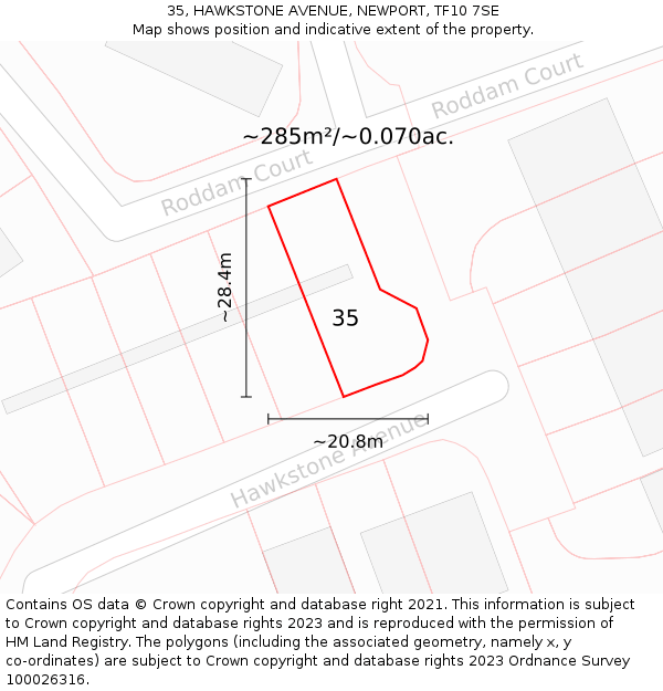 35, HAWKSTONE AVENUE, NEWPORT, TF10 7SE: Plot and title map