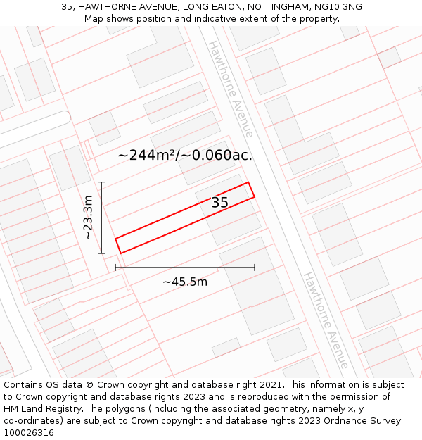 35, HAWTHORNE AVENUE, LONG EATON, NOTTINGHAM, NG10 3NG: Plot and title map