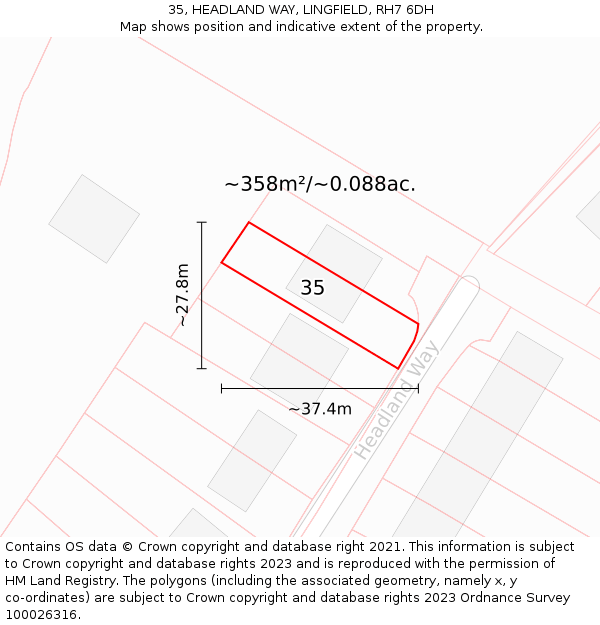 35, HEADLAND WAY, LINGFIELD, RH7 6DH: Plot and title map