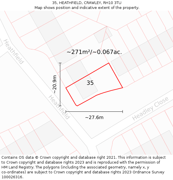 35, HEATHFIELD, CRAWLEY, RH10 3TU: Plot and title map