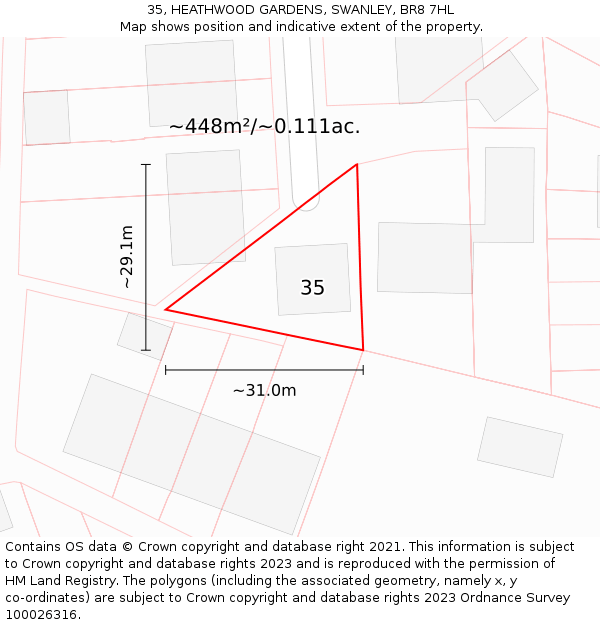 35, HEATHWOOD GARDENS, SWANLEY, BR8 7HL: Plot and title map