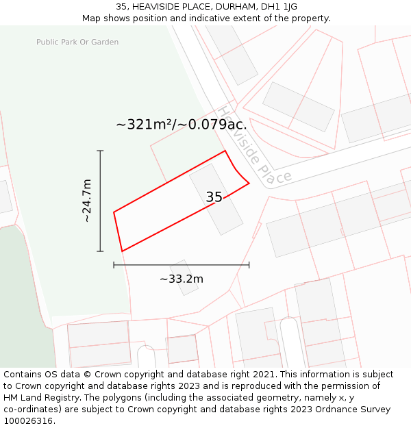 35, HEAVISIDE PLACE, DURHAM, DH1 1JG: Plot and title map