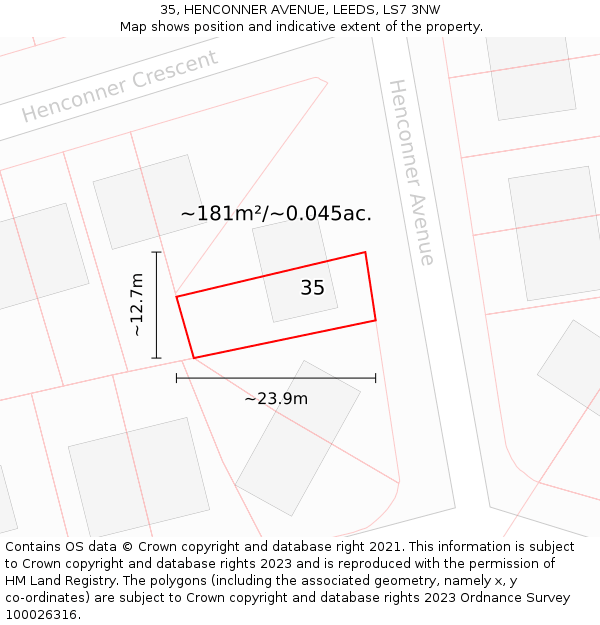 35, HENCONNER AVENUE, LEEDS, LS7 3NW: Plot and title map