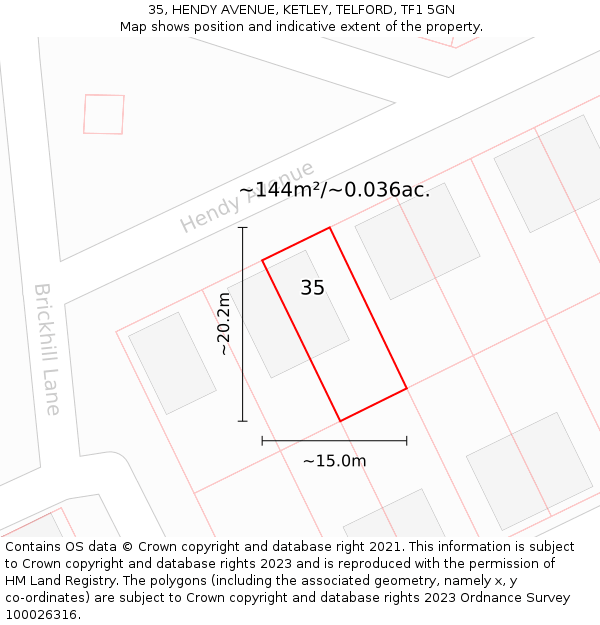 35, HENDY AVENUE, KETLEY, TELFORD, TF1 5GN: Plot and title map