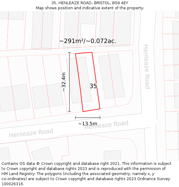 35, HENLEAZE ROAD, BRISTOL, BS9 4EY: Plot and title map