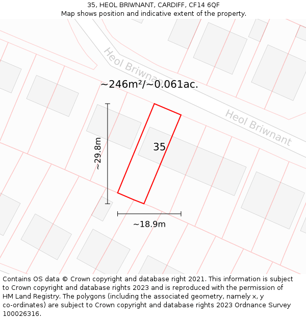 35, HEOL BRIWNANT, CARDIFF, CF14 6QF: Plot and title map