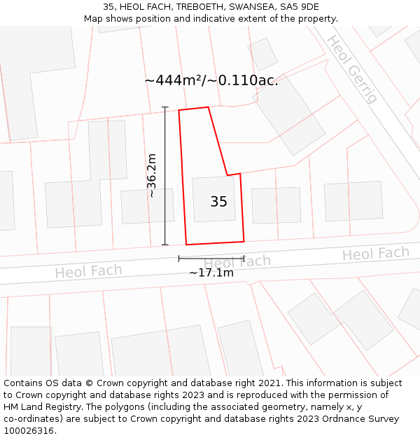 35, HEOL FACH, TREBOETH, SWANSEA, SA5 9DE: Plot and title map