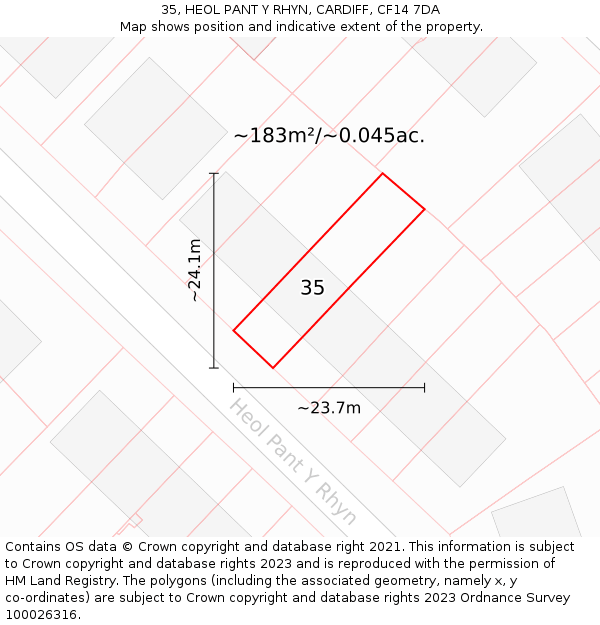 35, HEOL PANT Y RHYN, CARDIFF, CF14 7DA: Plot and title map