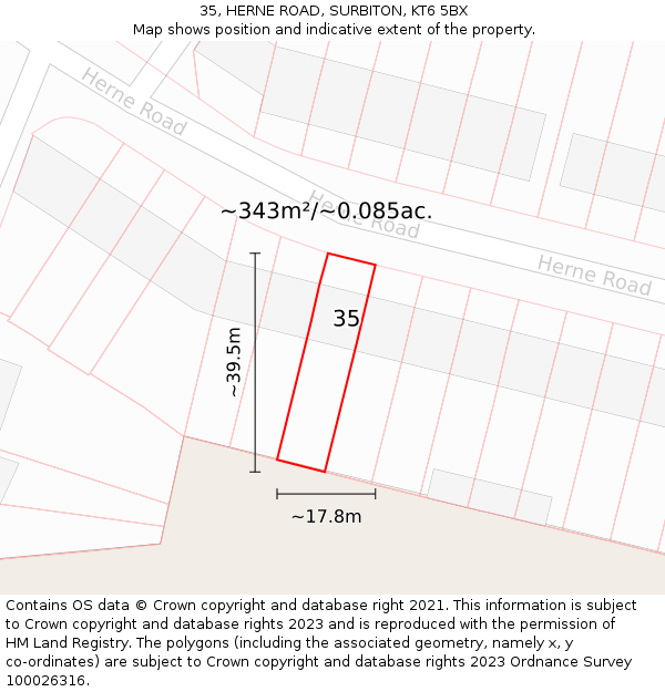 35, HERNE ROAD, SURBITON, KT6 5BX: Plot and title map