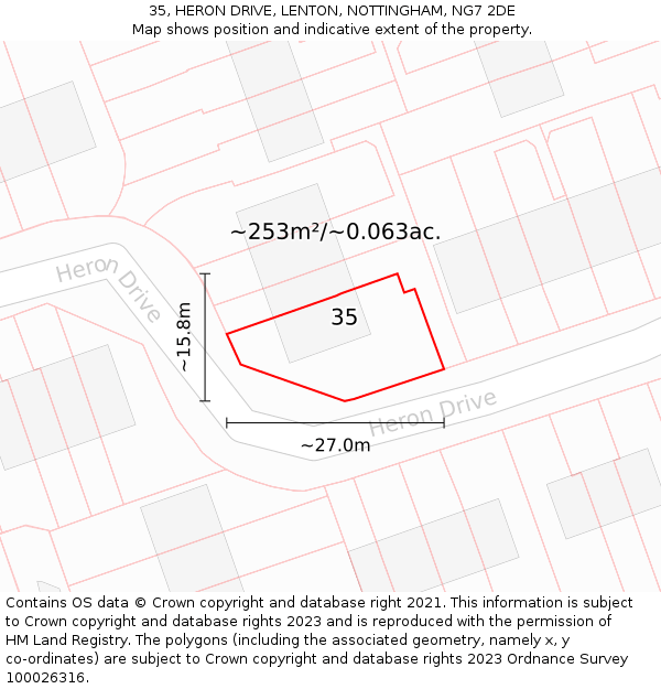 35, HERON DRIVE, LENTON, NOTTINGHAM, NG7 2DE: Plot and title map