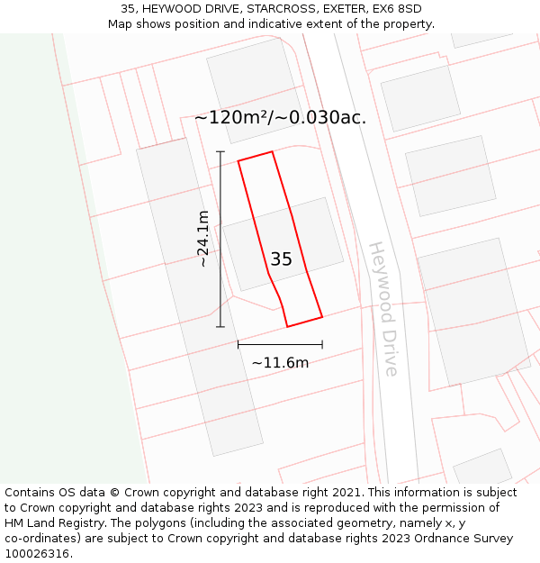 35, HEYWOOD DRIVE, STARCROSS, EXETER, EX6 8SD: Plot and title map