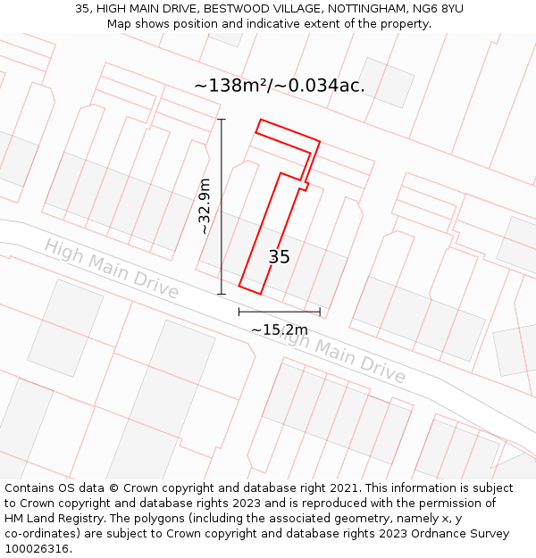 35, HIGH MAIN DRIVE, BESTWOOD VILLAGE, NOTTINGHAM, NG6 8YU: Plot and title map