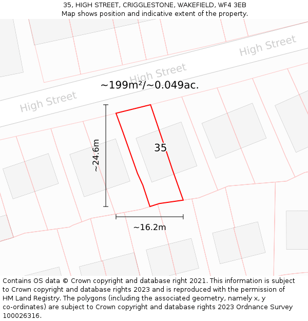 35, HIGH STREET, CRIGGLESTONE, WAKEFIELD, WF4 3EB: Plot and title map