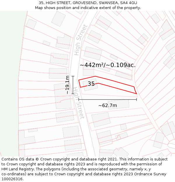 35, HIGH STREET, GROVESEND, SWANSEA, SA4 4GU: Plot and title map