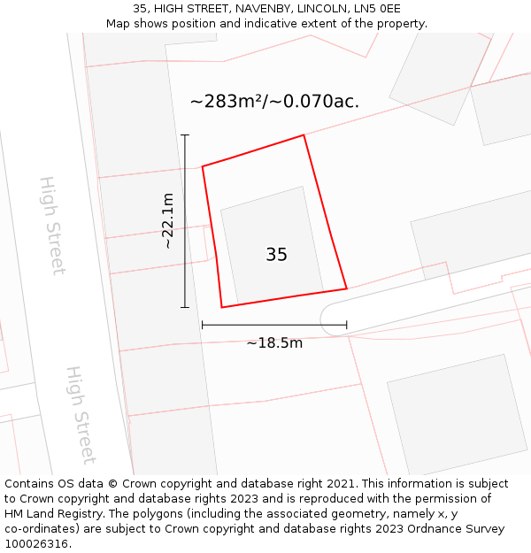 35, HIGH STREET, NAVENBY, LINCOLN, LN5 0EE: Plot and title map