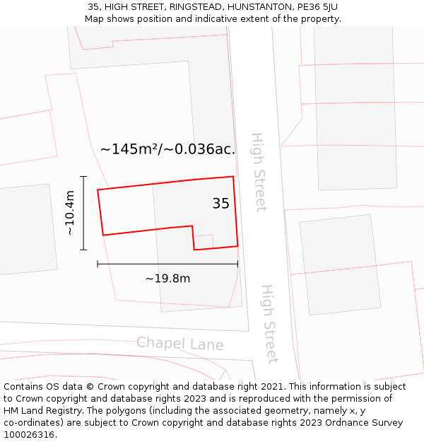 35, HIGH STREET, RINGSTEAD, HUNSTANTON, PE36 5JU: Plot and title map