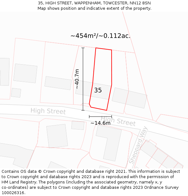 35, HIGH STREET, WAPPENHAM, TOWCESTER, NN12 8SN: Plot and title map