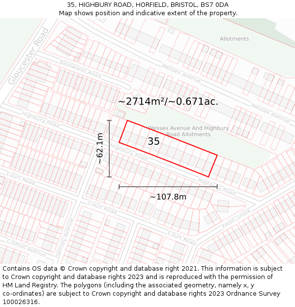 35, HIGHBURY ROAD, HORFIELD, BRISTOL, BS7 0DA: Plot and title map