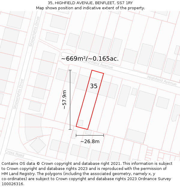 35, HIGHFIELD AVENUE, BENFLEET, SS7 1RY: Plot and title map